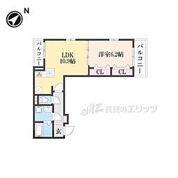 プリムローズ野村 2階1LDKの間取り
