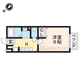 藤井ハイツ虫生野 1階1Kの間取り