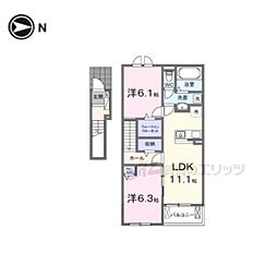 ヒカルサ仰木の里II 2LDKの間取図画像