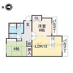 平和マンション1 2LDKの間取図画像
