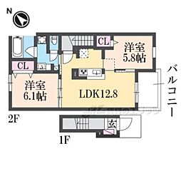 サクラ平1 2LDKの間取図画像