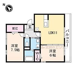 メイプルコート2 2LDKの間取図画像