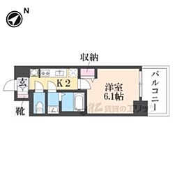 プレサンス大津京町ベルリーヴァ 2階1Kの間取り