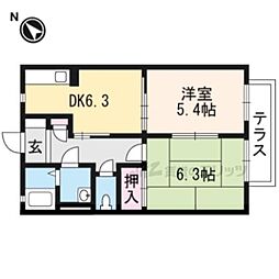 JR草津線 石部駅 3.6kmの賃貸アパート 2階2DKの間取り