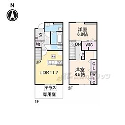 アスターテラス 1階2LDKの間取り