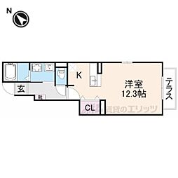 ヴィラブルーレイクI 1階1Kの間取り
