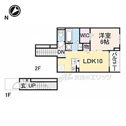 JR草津線 寺庄駅 徒歩8分の賃貸アパート 2階1LDKの間取り