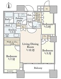 パークシティ大崎 ザ タワー 21階3LDKの間取り