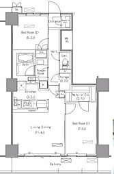 パークアクシス豊洲 5階2LDKの間取り
