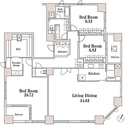 LaSante一番町 14階3LDKの間取り
