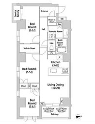 広尾ヴィラスクエア 3LDKの間取図画像