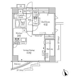 PARKFLATS芝浦 1LDKの間取図画像