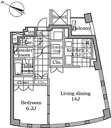 レジディアタワー乃木坂 1LDKの間取図画像