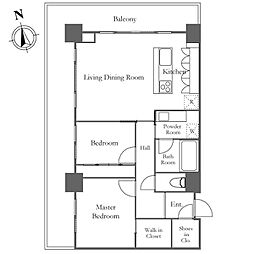 リエトコートアルクスタワー 2LDKの間取図画像