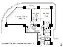 リバーポイントタワー 2LDKの間取図画像