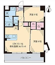 Yunパーク木場 2LDKの間取図画像