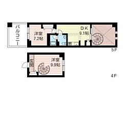 レジデンスシャルマン月島 2DKの間取図画像