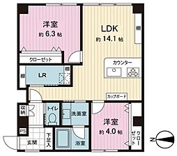 赤坂リキマンション 2LDKの間取図画像