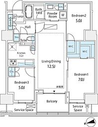 プラウドタワー芝浦 3LDKの間取図画像