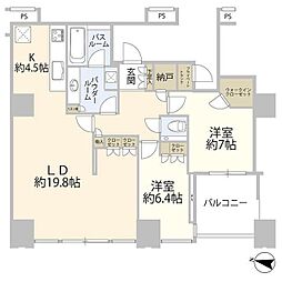 ワールドシティタワーズアクアタワーA4棟 2LDKの間取図画像