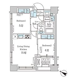 パークアクシス日本橋浜町レジデンス 2LDKの間取図画像