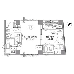 六本木エムケイアートレジデンス 1LDKの間取図画像