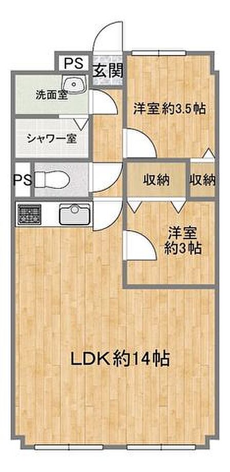広大なLDKを主役にした、ミニマルで機能的な2LDK。個室はコンパクトに、共有部は贅沢に配したメリハリのある間取りです。各室収納完備で生活感も隠せます。都心でスマートに暮らしたい方に最適です。
