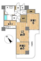 アメニティタワー相模原 2LDKの間取図画像