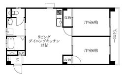 アルジェント朝生田 2LDKの間取図画像