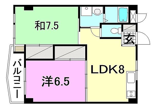 ビージョイマンション5号館 405 号室｜愛媛県松山市枝松5丁目(賃貸マンション2LDK・4階・50.56㎡)の写真 その2