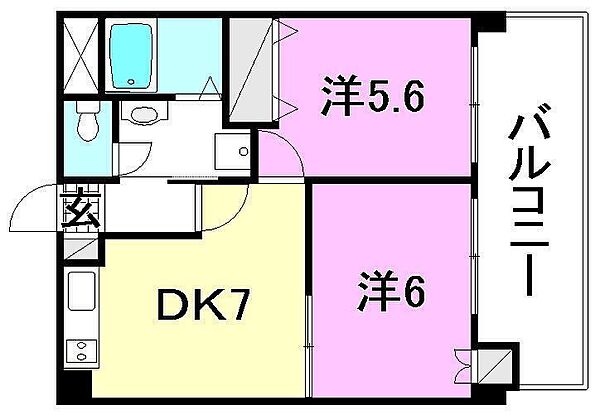 サザンコート6 202 号室｜愛媛県松山市新立町(賃貸マンション2DK・2階・41.85㎡)の写真 その2
