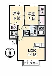 フレグランスみぶB 2LDKの間取図画像