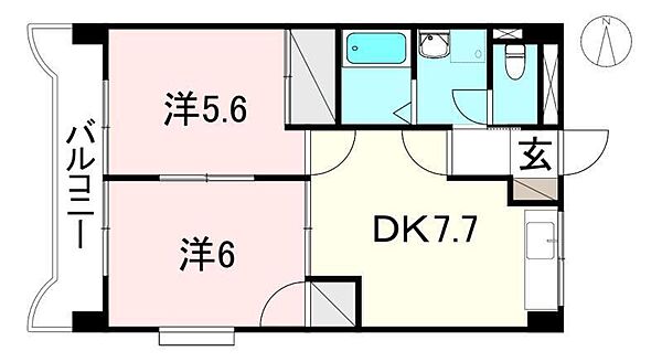 シャルムヴィラージュ 205 号室｜愛媛県松山市竹原2丁目(賃貸マンション2DK・2階・43.74㎡)の写真 その2