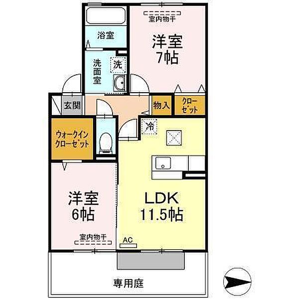 サンディーア A・B棟 A106 号室｜愛媛県松山市北斎院町(賃貸アパート2LDK・1階・59.85㎡)の写真 その2