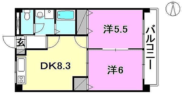 アクアベール松末 303 号室｜愛媛県松山市松末1丁目(賃貸マンション2DK・3階・43.74㎡)の写真 その2