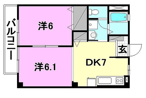 フォブール一色3 202 号室｜愛媛県松山市南江戸2丁目(賃貸マンション2DK・2階・39.75㎡)の写真 その2