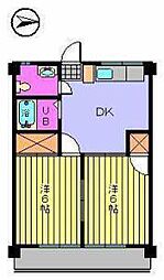 天山ハイツ1 2DKの間取図画像