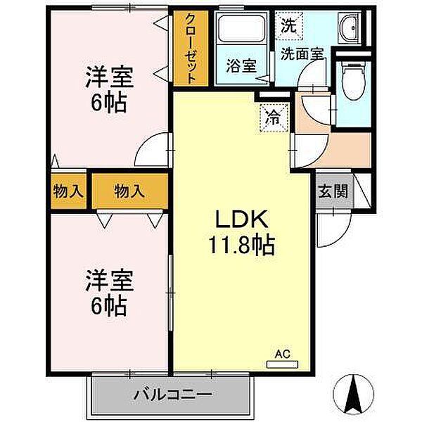 ボナール安岡 201 号室｜愛媛県松山市東長戸3丁目(賃貸アパート2LDK・2階・55.41㎡)の写真 その2