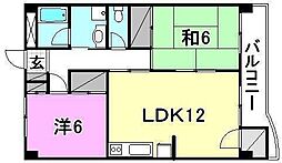 辻町グランドハイツ 2LDKの間取図画像