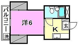メゾンプリエ 1Kの間取図画像
