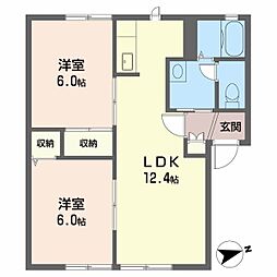 ノースウィング保免A 2LDKの間取図画像
