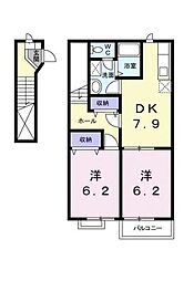 エスポワールシティB 2DKの間取図画像