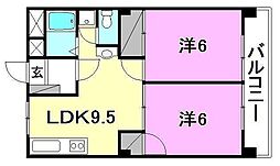 アルジェント朝生田 2LDKの間取図画像
