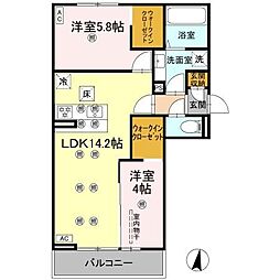 クランツ北井門C 2LDKの間取図画像