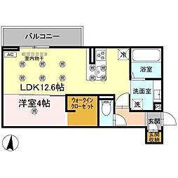 クランツ北井門B 1LDKの間取図画像