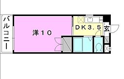 山西マンション 1DKの間取図画像