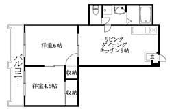 カサグランデ市坪 2LDKの間取図画像
