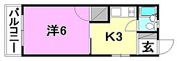 コテージ桜館 1Kの間取図画像