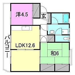 コーポ谷岡 2LDKの間取図画像