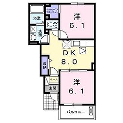 パークハイム椿1 2DKの間取図画像